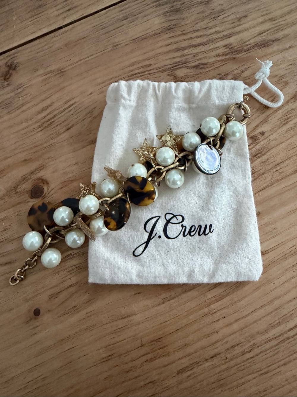J. Crew • Pearl, tortoise shell & gold stars bracelet